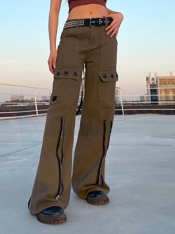 Zipper Heavy Industry Pentagram Straight-leg Pants