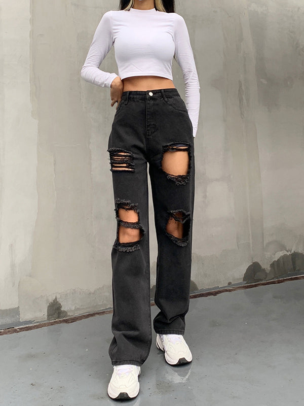 Straight Leg High Waist Washed Jeans