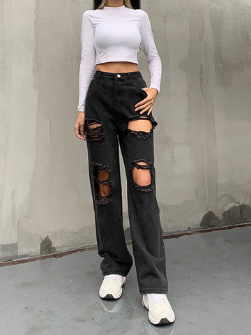 Straight Leg High Waist Washed Jeans