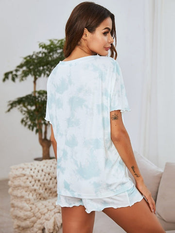 Tie-dye Print Top & Shorts Home Suit