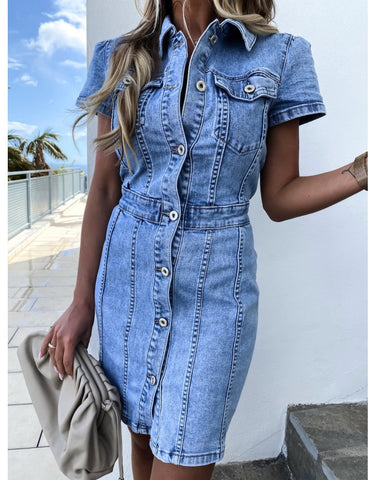 Tribeca Pocketed Button Down Denim Dress