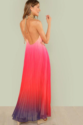 Bohemian Backless Beach Gradient Halter Dress