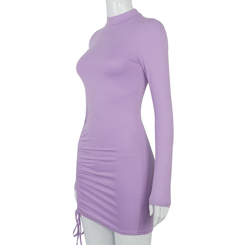 Yasmine Long Sleeve Ruched Knit Dress - Purple
