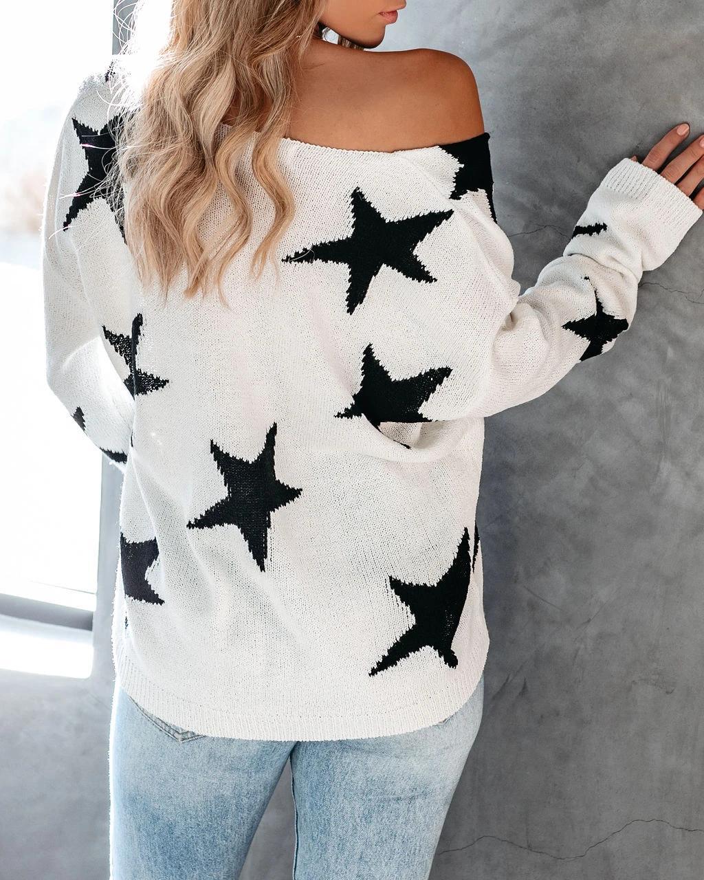 V-NECK MIXED STAR PATCH SWEATER