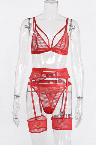 Mesh Bandage Lingerie 3 Piece Set