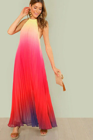 Bohemian Backless Beach Gradient Halter Dress