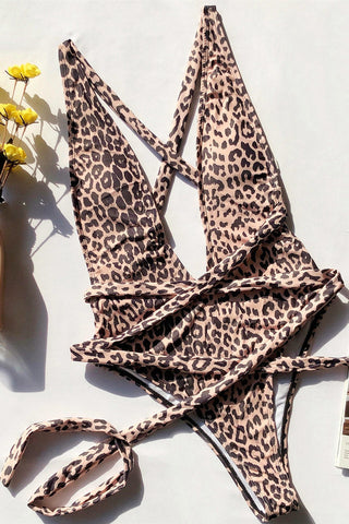 Leopard Criss Cross One Piece Swimwear