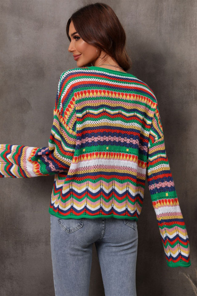 Multicolored Stripe Round Neck Cover-Up