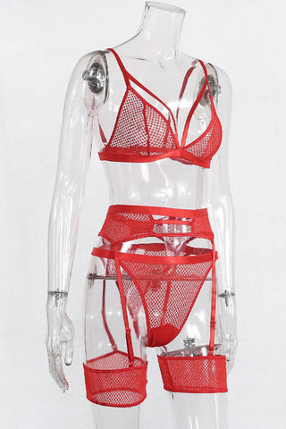 Mesh Bandage Lingerie 3 Piece Set