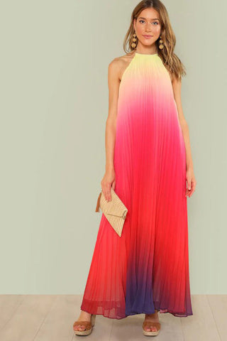 Bohemian Backless Beach Gradient Halter Dress