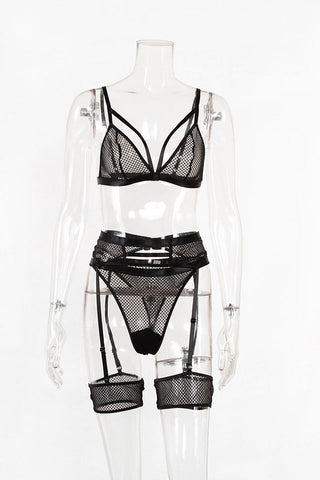 Mesh Bandage Lingerie 3 Piece Set