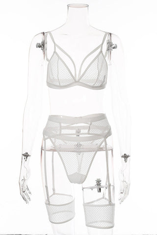 Mesh Bandage Lingerie 3 Piece Set