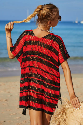 Multicolored Stripe V Neck Cover Up