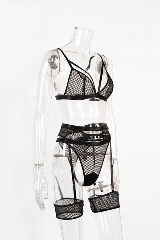 Mesh Bandage Lingerie 3 Piece Set