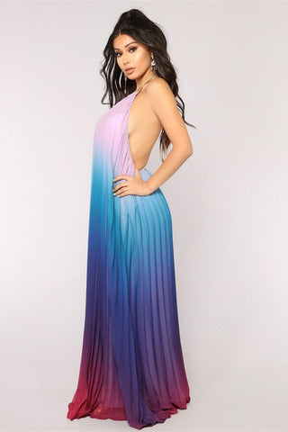 Bohemian Backless Beach Gradient Halter Dress