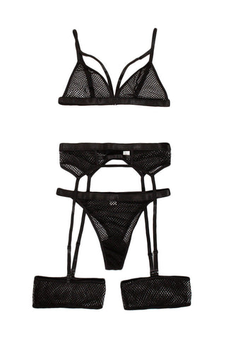 Mesh Bandage Lingerie 3 Piece Set