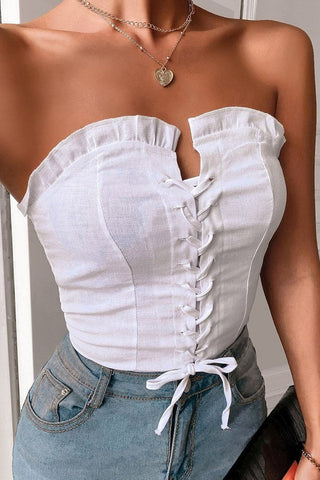 White Smocked Back Lace-Up Summer Tank Top