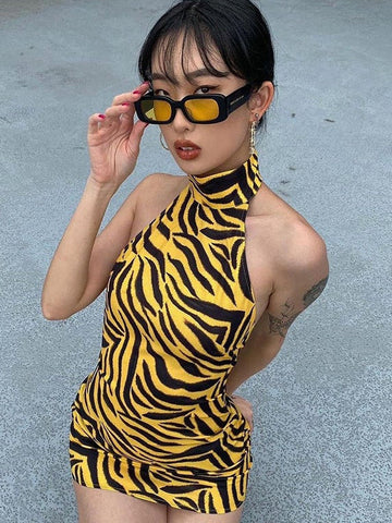 Yellow Tiger Skin Tight Dress