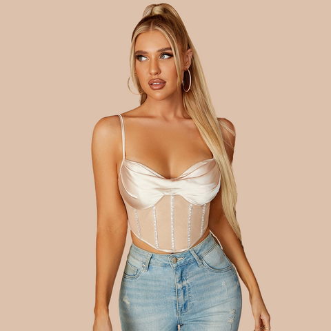 Karora Rhinestone Satin Corset Top