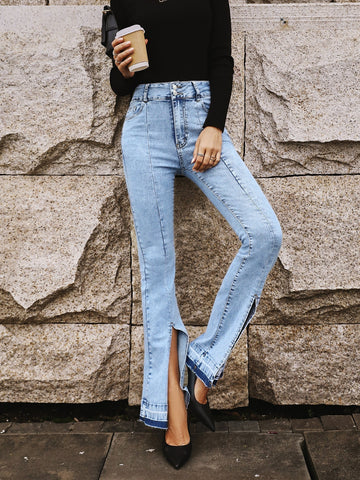 Skinny Wide-leg Denim Trousers