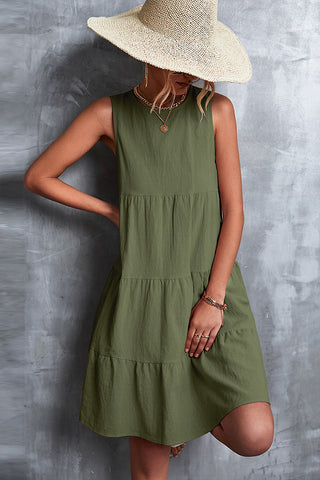 Round Neck Ruffled Sleeveless Mini Dress