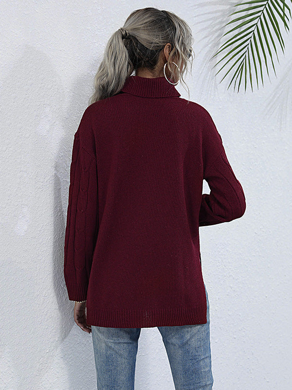 Solid Color Turtleneck Knit Sweater