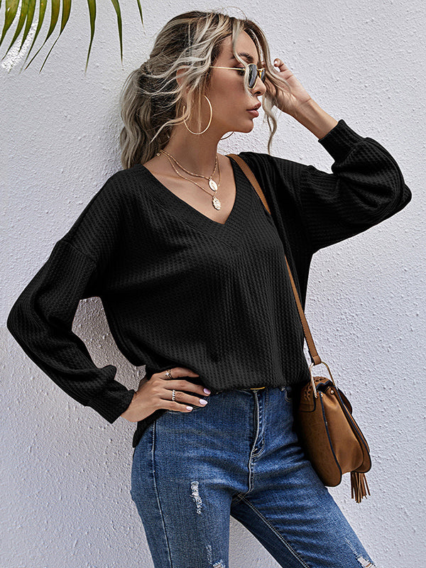 Solid Color V-neck Sweater