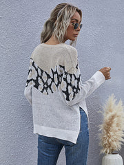 Zebra Print Long Sleeve Knit Sweater