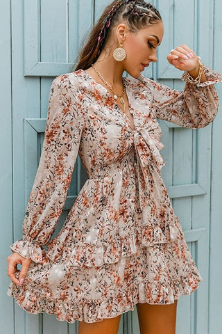 Summer Fashion Women Long Sleeve Chiffon Dress