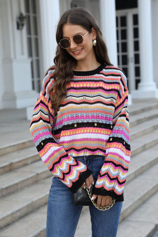 Multicolored Stripe Round Neck Cover-Up