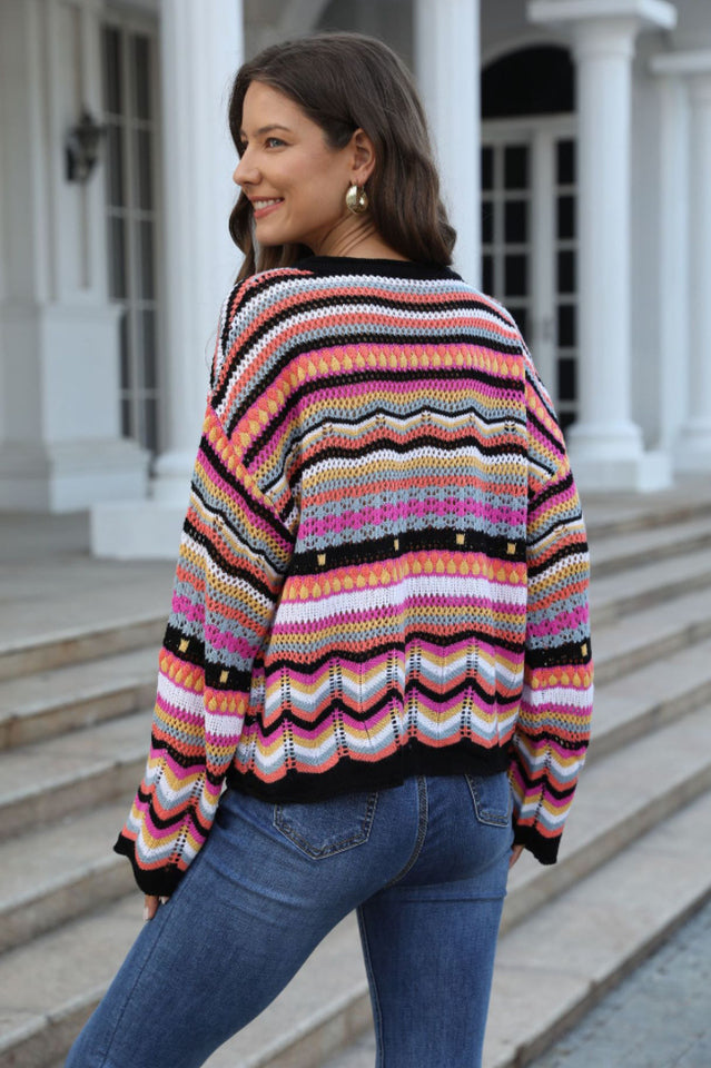 Multicolored Stripe Round Neck Cover-Up