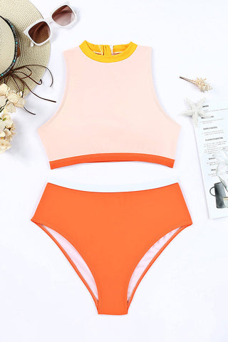 Bikini-Set mit Farbblockdesign und Reißverschluss und Cut-Out