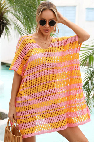 Multicolored Stripe V Neck Cover Up