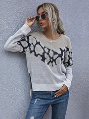 Zebra Print Long Sleeve Knit Sweater