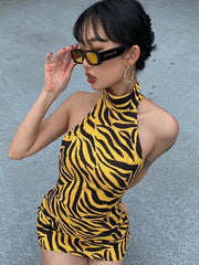 Yellow Tiger Skin Tight Dress