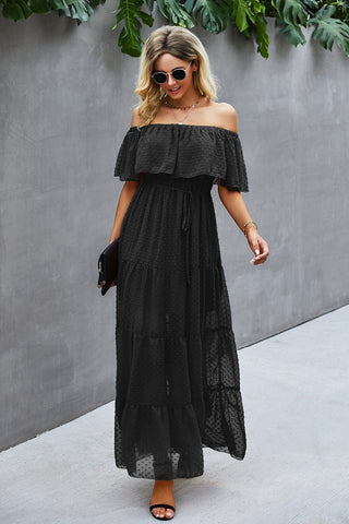 Swiss Dot Off-Shoulder Maxi Dress