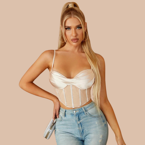 Karora Rhinestone Satin Corset Top