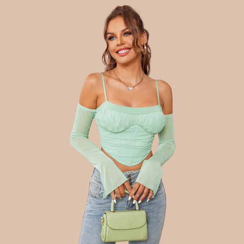 Maggie Off Shoulder Long Sleeves Crop Top