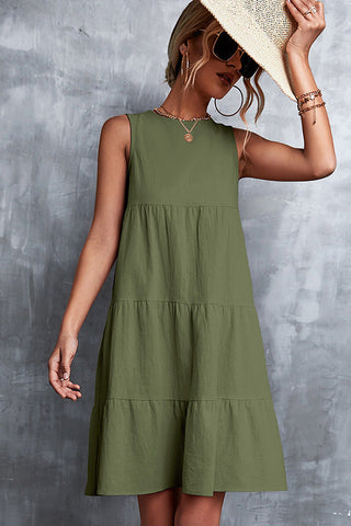 Round Neck Ruffled Sleeveless Mini Dress