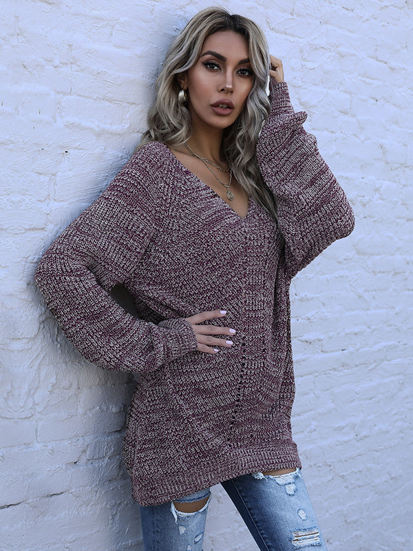 Solid Color V-Neck Knit Sweater