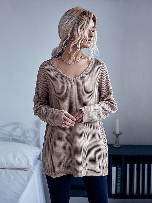 Solid Color Waffle Sweater