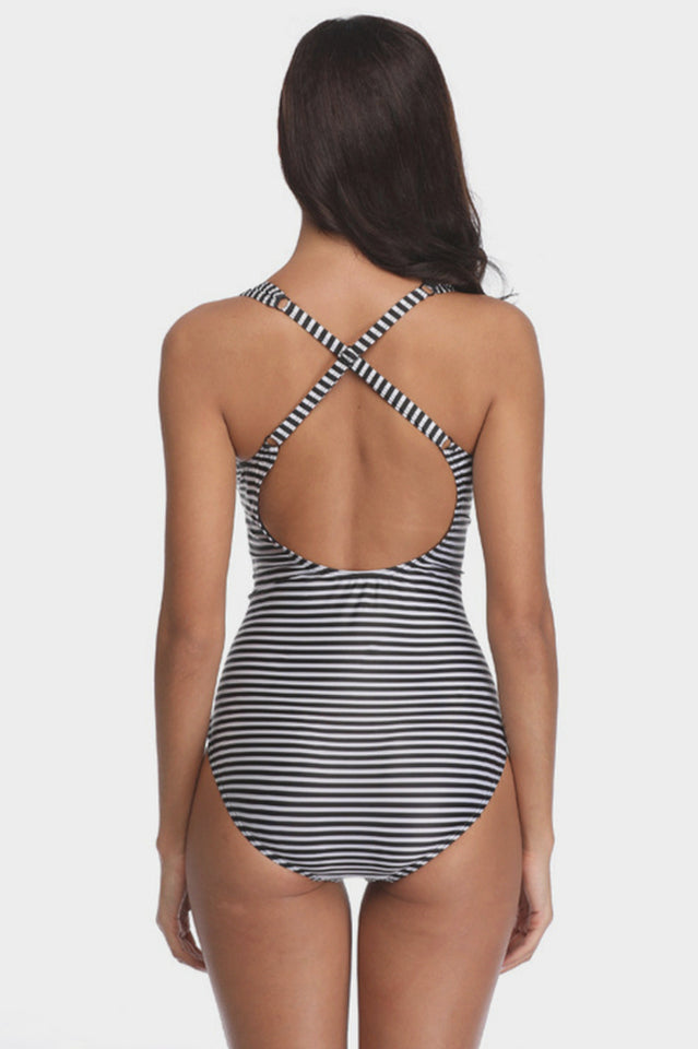 Striped Backless Swimsuit