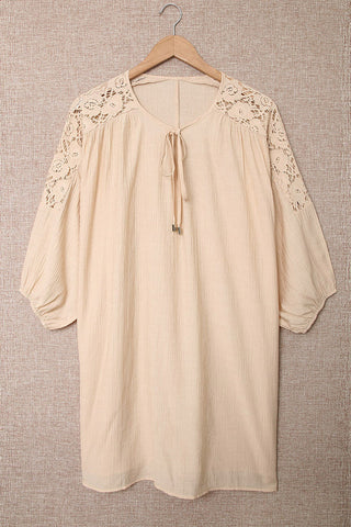 Spliced Lace Three-Quarter Sleeve Cover Up