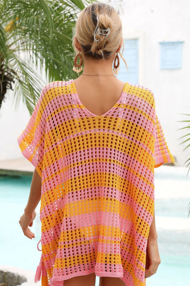 Multicolored Stripe V Neck Cover Up