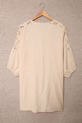 Spliced Lace Three-Quarter Sleeve Cover Up