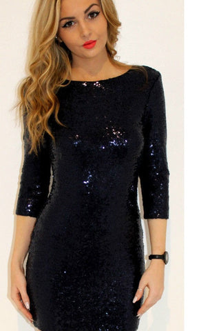 Vinci Padded Sequin Mini Dress - Black