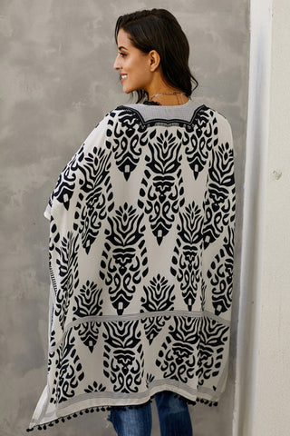 Seaside Resort Cardigan Printed Pompom Kimono