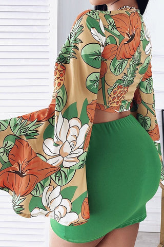 Tropical Print Top Skirt Set