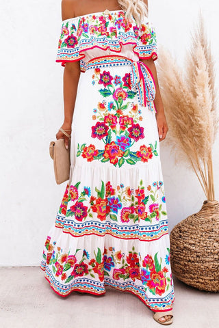 Trendy Off Shoulder Malamala Print Maxi Dress