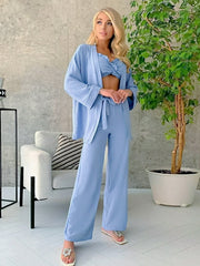 Long-sleeved Three-piece Nightgown Bow Home Service